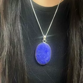 Подвеска из стерлингового серебра 925 пробы с синим сапфиром и серебряным ожерельем-цепочкой