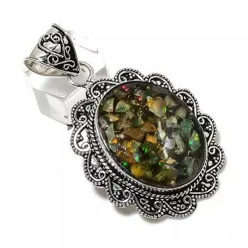 Подвеска из стерлингового серебра 925 пробы с натуральным эфиопским опалом ручной работы 2,25 дюйма L5m74