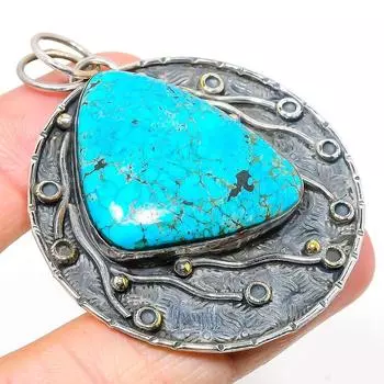 Подвеска из стерлингового серебра 925 пробы с натуральным тибетским бирюзовым камнем 2,40 дюйма S5s06