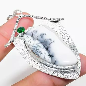 Подвеска из стерлингового серебра 925 пробы с натуральным дендритовым опалом и драгоценным камнем перидот 2,96 дюйма e8U15