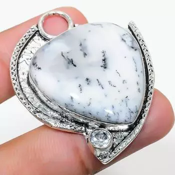 Подвеска из стерлингового серебра 925 пробы с натуральным дендритным опалом и белым топазом 1,85 дюйма S1F12