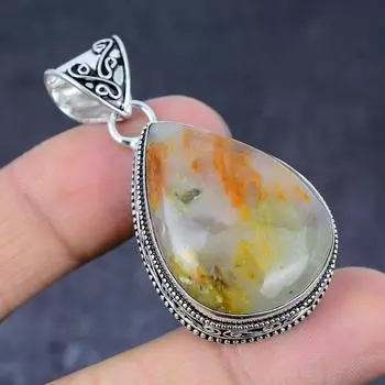 Подвеска из стерлингового серебра 925 пробы с натуральным шлейфовым агатом ручной работы 2,01 дюйма u8L18