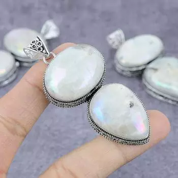 Подвеска из стерлингового серебра 925 пробы с натуральным радужным лунным камнем 2,96 дюйма r7U56