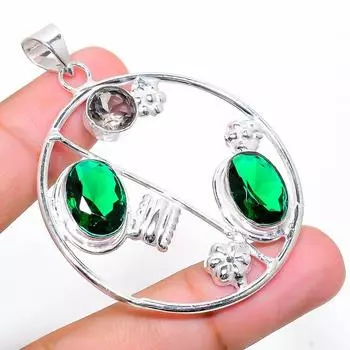 Подвеска из стерлингового серебра 925 пробы с натуральным хромдиопсидом и дымчатым топазом 2,25 дюйма o3u49