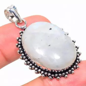 Подвеска из стерлингового серебра 925 пробы с натуральным радужным лунным камнем размером 1,85 дюйма T4z50