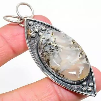 Подвеска из стерлингового серебра 925 пробы с натуральным русским дендритным камнем 2,80 дюйма c4i48