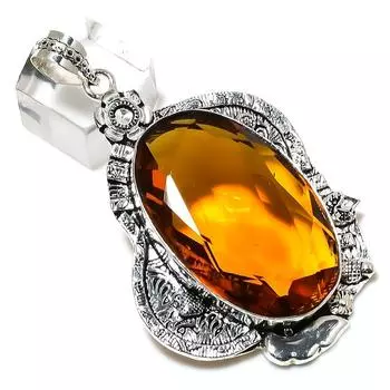 Подвеска из стерлингового серебра 925 пробы с натуральным медовым топазом ручной работы 2,68 дюйма q8a51