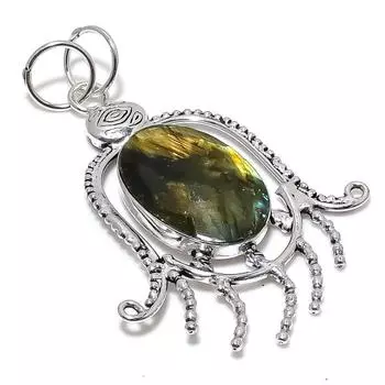Подвеска из стерлингового серебра 925 пробы с натуральным лабрадоритом ручной работы 2,99 дюйма h2A13