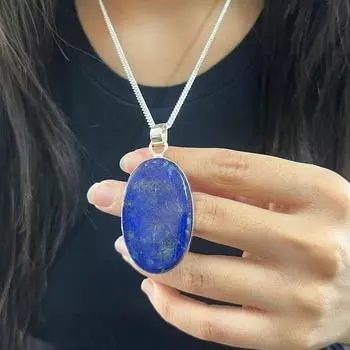 Подвеска из стерлингового серебра 925 пробы с лазуритом и серебряным ожерельем-цепочкой