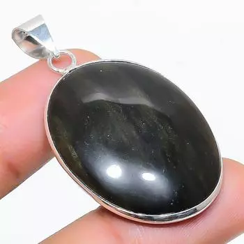 Подвеска из стерлингового серебра 925 пробы с натуральным солнечным обсидианом 1,81 дюйма K4i11