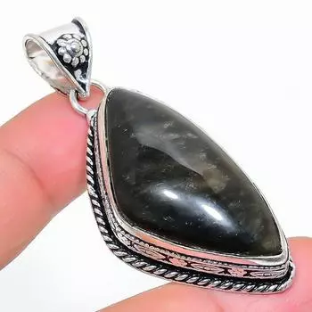 Подвеска из стерлингового серебра 925 пробы с натуральным серебряным блеском и обсидианом 2,36 дюйма Z7F88