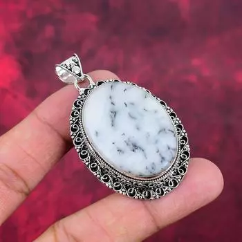 Подвеска из стерлингового серебра 925 пробы с опалом дендритом, ручная работа, ювелирное изделие из драгоценных камней, подарок на день рождения 2.40 Inches белый