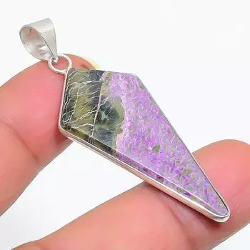 Подвеска из стерлингового серебра 925 пробы с натуральным драгоценным камнем пурпуритом 2,17 дюйма v5U66