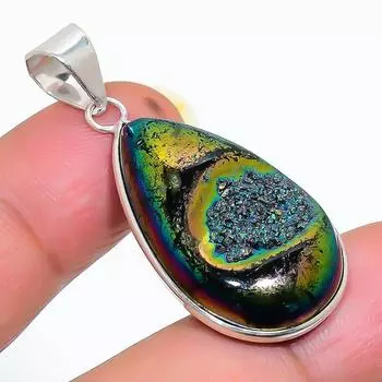 Подвеска из стерлингового серебра 925 пробы с натуральным кристаллом и титановым драгоценным камнем 1,69 дюйма V0H57