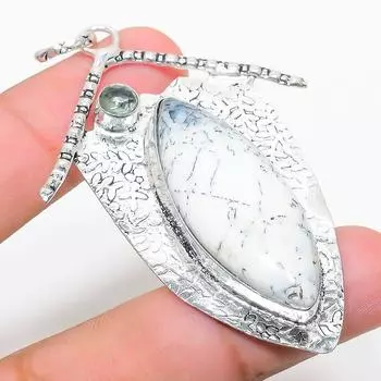 Подвеска из стерлингового серебра 925 пробы с натуральным дендритным опалом и белым топазом 2,76 дюйма i7K23