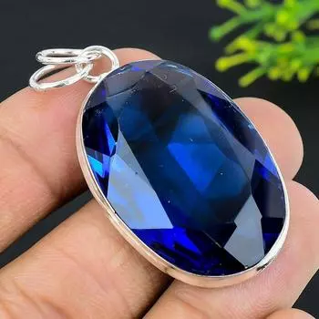 Подвеска из стерлингового серебра 925 пробы с драгоценным камнем London Blue Topaz 2,17 дюйма Q8Y10