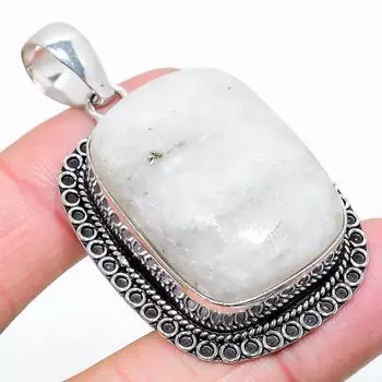 Подвеска из стерлингового серебра 925 пробы с натуральным радужным лунным камнем 2,21 дюйма b4b88