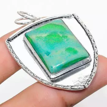 Подвеска из стерлингового серебра 925 пробы с натуральным зеленым дендритовым опалом 2,05 дюйма S0h91