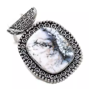 Подвеска из стерлингового серебра 925 пробы с натуральным дендритовым опалом ручной работы 2,44 дюйма M6V55