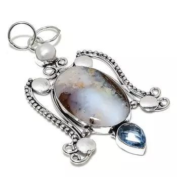 Подвеска из стерлингового серебра 925 пробы с натуральным болдер опалом и жемчугом 3,47 дюйма A0m96