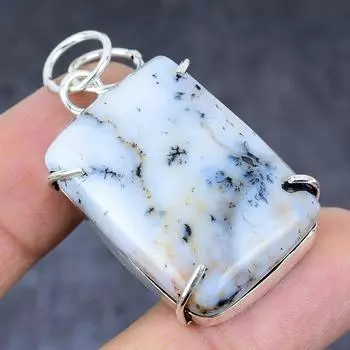 Подвеска из стерлингового серебра 925 пробы с натуральным дендритовым опалом ручной работы 1,89 дюйма B0K71