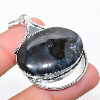 Подвеска из стерлингового серебра 925 пробы с натуральным синим дендритовым опалом 2,13 дюйма t6A74