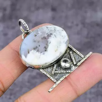 Подвеска из стерлингового серебра 925 пробы с натуральным дендритовым опалом и топазом ручной работы 2,27 дюйма O8m30