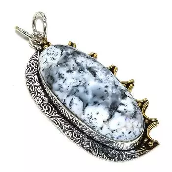 Подвеска из стерлингового серебра 925 пробы с натуральным дендритовым опалом и драгоценным камнем 2,25 дюйма I4j48