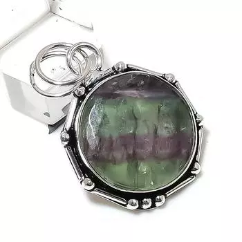 Подвеска из стерлингового серебра 925 пробы с натуральным зеленым флюоритом ручной работы 1,65 дюйма f1j09