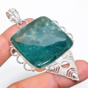 Подвеска из стерлингового серебра 925 пробы с натуральным моховым агатом ручной работы 2,80 дюйма N3k74