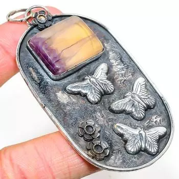 Подвеска из стерлингового серебра 925 пробы с натуральным флюоритом ручной работы 3,31 дюйма N1i43