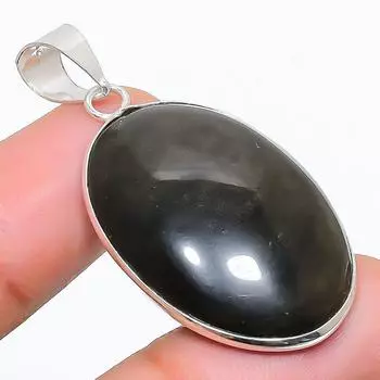 Подвеска из стерлингового серебра 925 пробы с натуральным солнечным обсидианом 1,77 дюйма q5R09