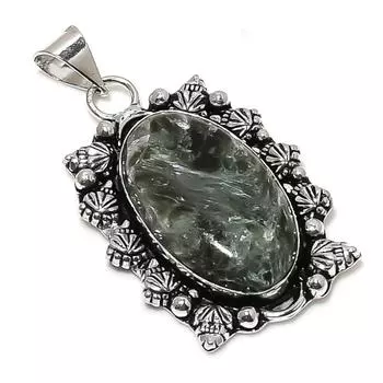 Подвеска из стерлингового серебра 925 пробы с натуральным серафинитом ручной работы 1,97 дюйма S0U32