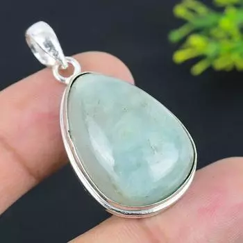 Подвеска из стерлингового серебра 925 пробы с натуральным аквамарином ручной работы 1,85 дюйма U0L74