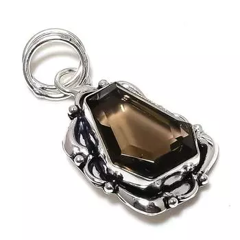 Подвеска из стерлингового серебра 925 пробы с натуральным дымчатым топазом ручной работы 1,97 дюйма c8V48
