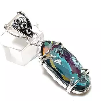 Подвеска из стерлингового серебра 925 пробы с натуральным мистическим топазом ручной работы 1,81 дюйма j3y04