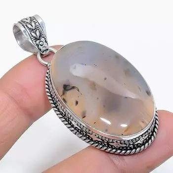 Подвеска из стерлингового серебра 925 пробы с натуральным агатом Монтана ручной работы 2,17 дюйма t8p94