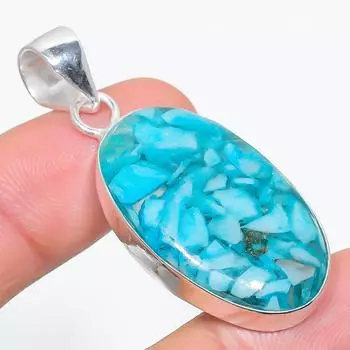 Подвеска из стерлингового серебра 925 пробы с натуральным медным синим бирюзовым камнем 2,01 дюйма z8M61