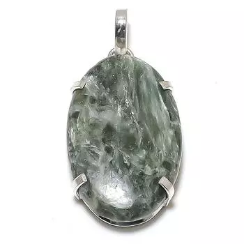 Подвеска из стерлингового серебра 925 пробы с натуральным серафинитом ручной работы 2,17 дюйма R0O62