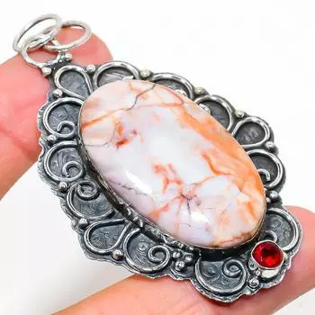 Подвеска из стерлингового серебра 925 пробы с натуральной яшмой Россита и гранатом 2,99 дюйма u0h34