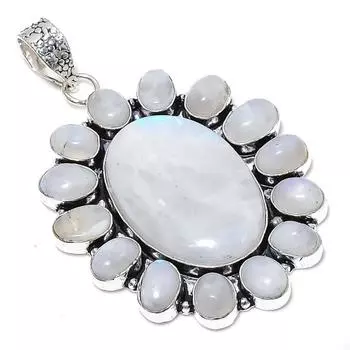 Подвеска из стерлингового серебра 925 пробы с натуральным радужным лунным камнем 2,92 дюйма B2A95