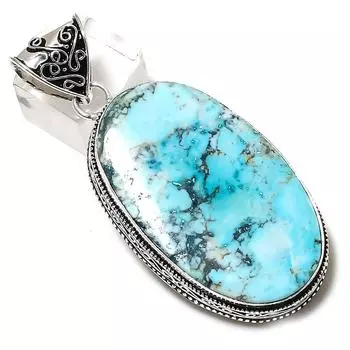 Подвеска из стерлингового серебра 925 пробы с натуральным тибетским бирюзовым камнем 2,52 дюйма n0n75