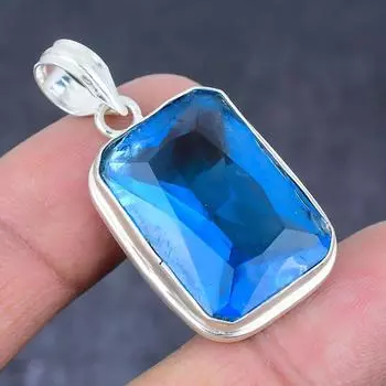 Подвеска из стерлингового серебра 925 пробы с натуральным синим топазом ручной работы 1,65 дюйма m5E36
