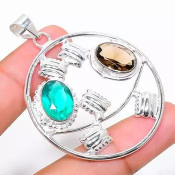 Подвеска из стерлингового серебра 925 пробы с натуральным индиколитом, турмалином и топазом, 2,25 дюйма, Y7Z95.