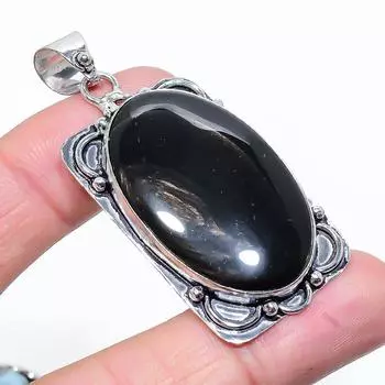 Подвеска из стерлингового серебра 925 пробы с натуральным солнечным обсидианом 2,36 дюйма Z5g78