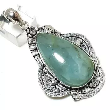 Подвеска из стерлингового серебра 925 пробы с натуральным аквамарином ручной работы 2,76 дюйма p0M79