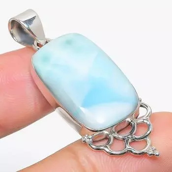 Подвеска из стерлингового серебра 925 пробы с драгоценным камнем Natural Republic Larimar 1,75 дюйма M7F29