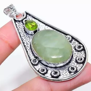 Подвеска из стерлингового серебра 925 пробы с натуральным аквамарином и перидотом 2,64 дюйма J1l26