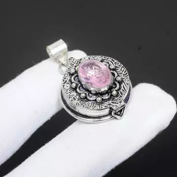 Подвеска из стерлингового серебра 925 пробы с розовым кунцитом Genstone ручной работы, ювелирные изделия из розового кунцита, подарки для женщин, подвеска в виде коробки с розовым кунцитом и ядом для подарков 1.57 розовый