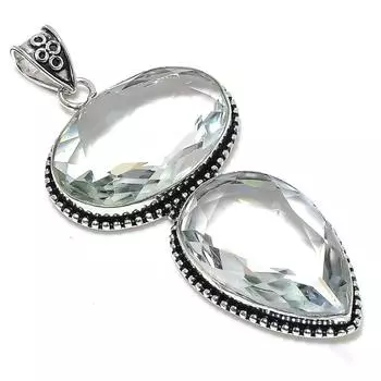 Подвеска из стерлингового серебра 925 пробы с натуральным белым топазом ручной работы 3,55 дюйма q1B55